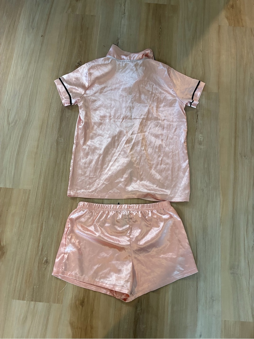 bebe Pink Satin Short Pajama Set with Black Trim - Picture 7 of 8